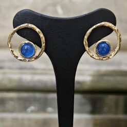 Orecchini Cerchi con Agata Blu in Argento e Bronzo OR759B