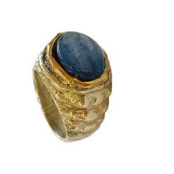 Ursumando Anello con Cianite Argento925 Bronzo Martellato Lav.Artigianale AN596